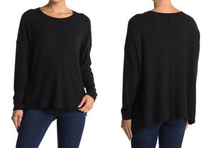 H by bordeaux Women's Pullover Rib Knit Sweater Top Large Black NWT OVERSIZED